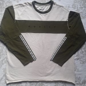 Hurley olive green and white long sleeve sweater